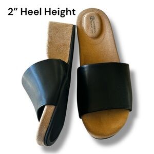 Giani Bernini Black Slide Wedge Mules with Tan Footbed